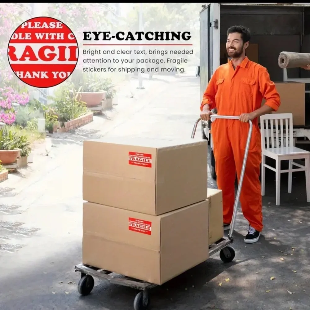 80 “Fragile Handle With Care” Stickers. 3”x5”